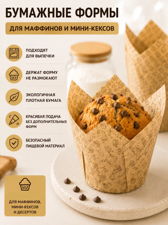 Bir martalik qog‘oz qoliplar kek va maffinlar uchun — pishirish va desertlar uchun