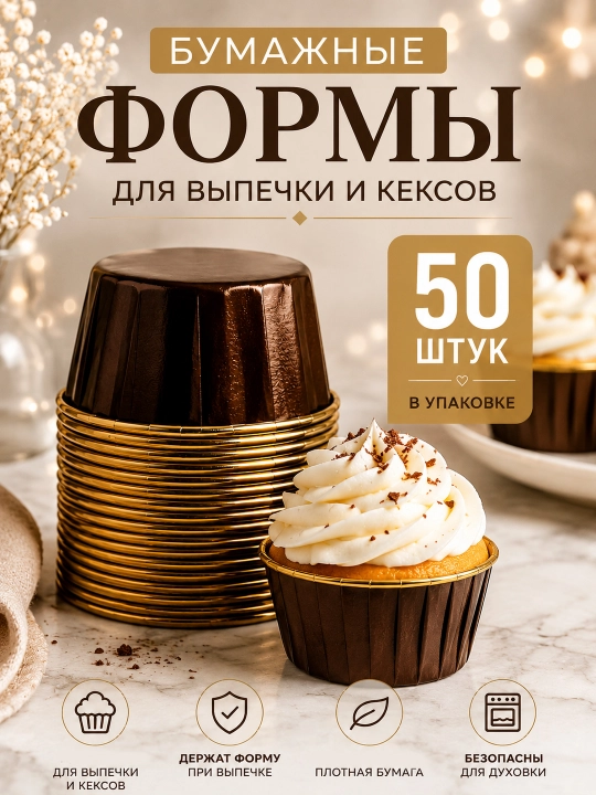 Одноразовые бумажные формочки для кексов и маффинов — для выпечки и десертов - 