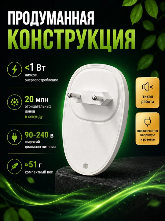 Подключаемый ионизатор воздуха Anion Purifier до 10 м² белый