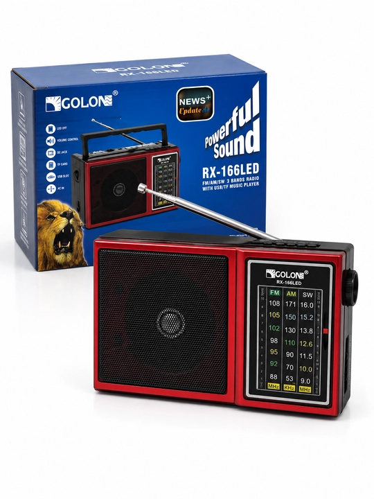 Radio GOLON RX-166LED portativ radiopriyomnik FM AM SW USB TF qizil