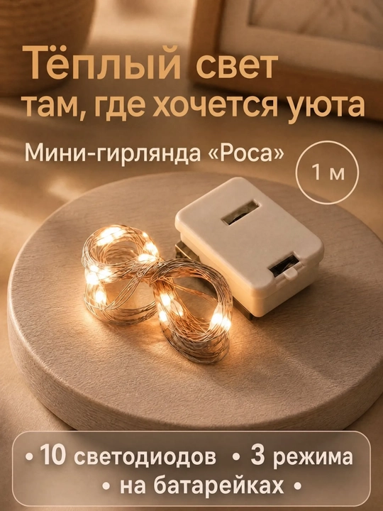 Svetodiod gulchambar batareykali, 1 va 3 metr, 6 ta rang ( 1, 2 va 5 dona)