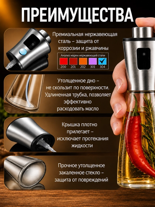 Распылитель для масла, дозатор для масла, бутылка-спрей стеклянная