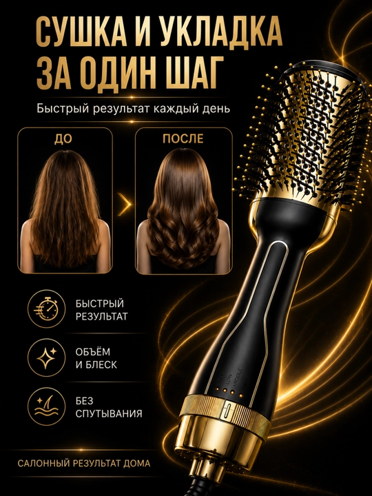 Фен-щётка JRM 1200W для волос, 3 температурных режима, быстрая сушка и укладка волос
