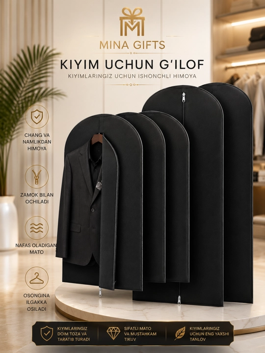 Kiyim uchun shaffof g‘ilof chang va namlikdan himoya qiladi - 