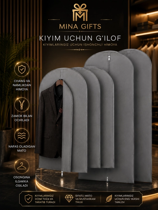 Kiyim uchun shaffof g‘ilof chang va namlikdan himoya qiladi - 
