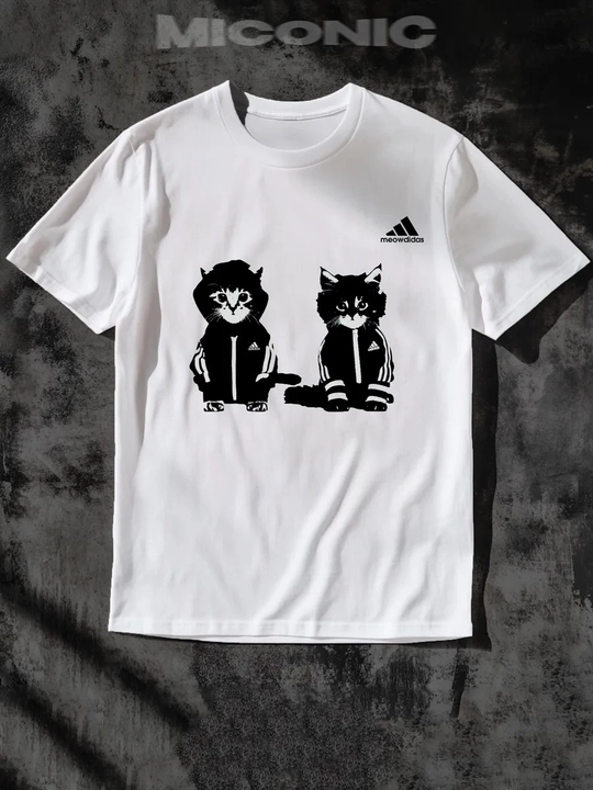 "Meowdidas" Y2K uslubidagi mushuk tasviri tushirilgan futbolka - 