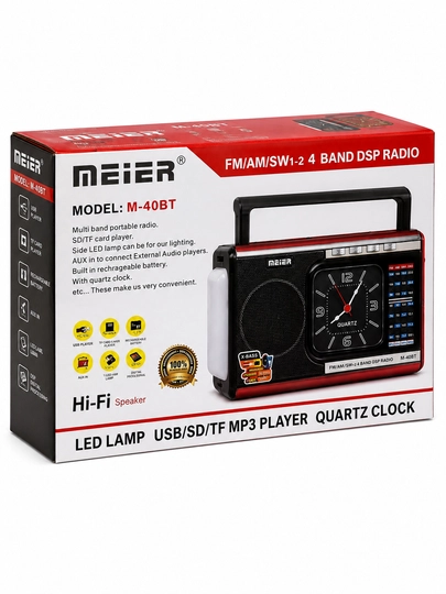 Радиоприемник MEIER M-40BT портативное радио FM AM SW USB SD TF с часами чёрный