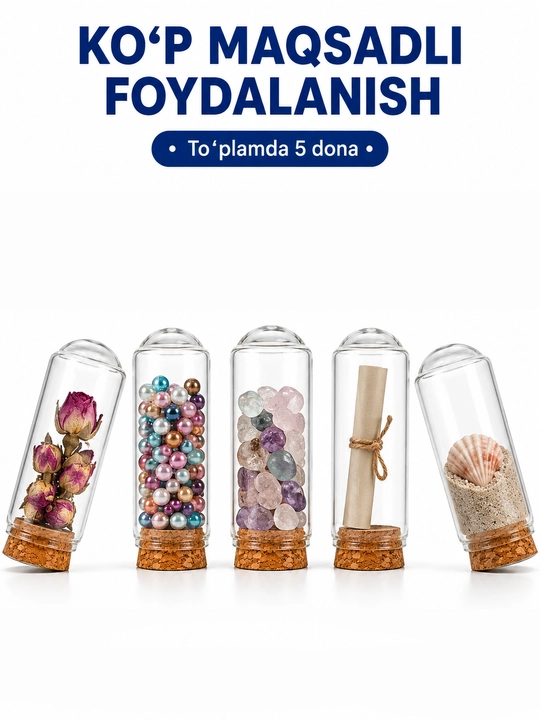 Hunarmandchilik, kompozitsiya yaratish uchun yog‘och tiqinli kichik shisha bankachalar