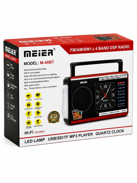 Радиоприемник MEIER M-40BT портативное радио FM AM SW USB SD TF с часами чёрный