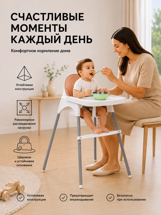 Детский стульчик для кормления регулируемый, со съемным столиком