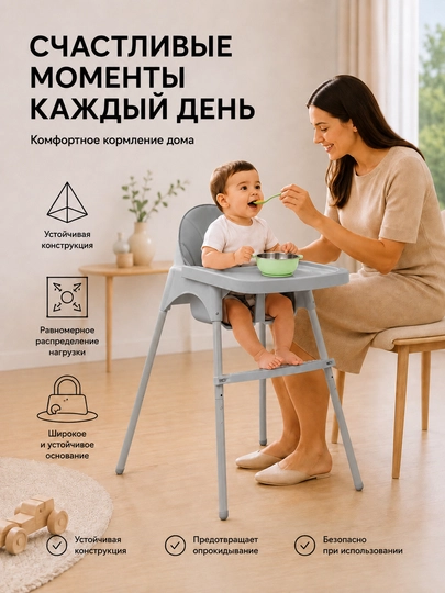 Детский стульчик для кормления регулируемый, со съемным столиком