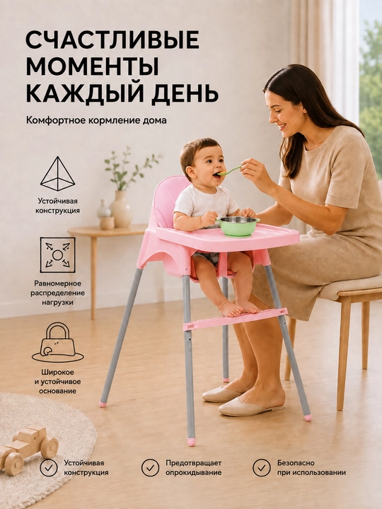 Детский стульчик для кормления регулируемый, со съемным столиком
