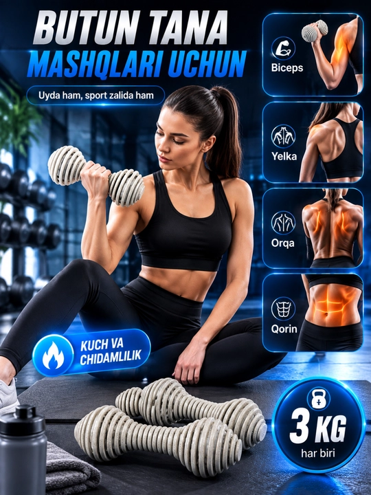 Гантель 3 кг, литая металлическая гантель для спорта и фитнеса