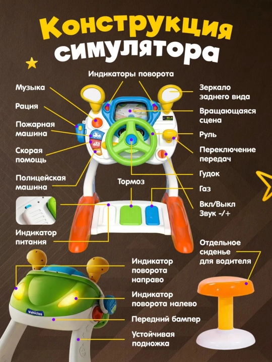 Детский игровой симулятор с рулем и педалями