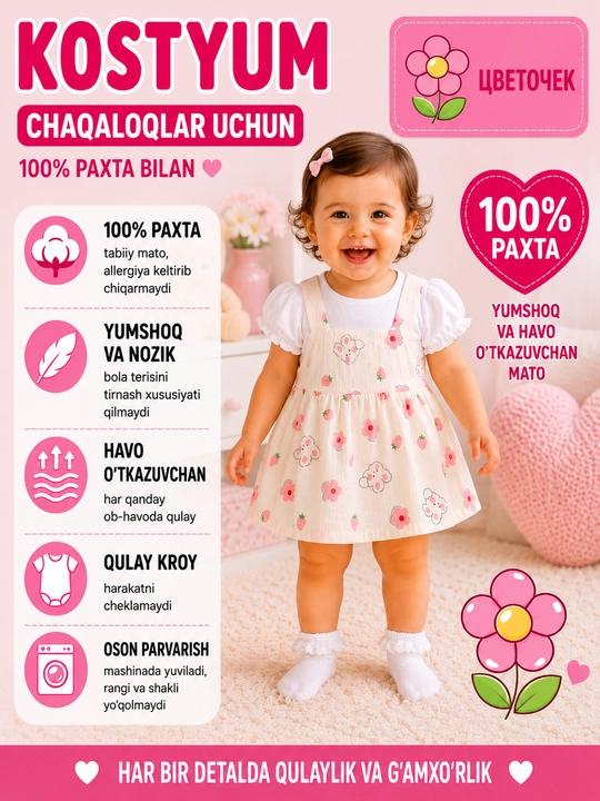Боди-платье для девочки, платье-боди для малыша, хлопковое детское платье, Baby Dress - 