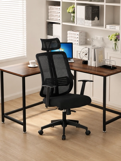 Kreslo ergonomik ofis va kompyuter uchun, bosh suyanchiqli, qora - 