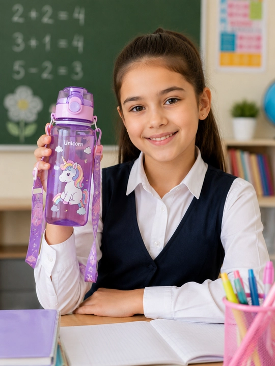Maktab o‘quvchilari uchun suv idishi, 500 ml, naycha va tasmali, BPA Free, yakkashox - 