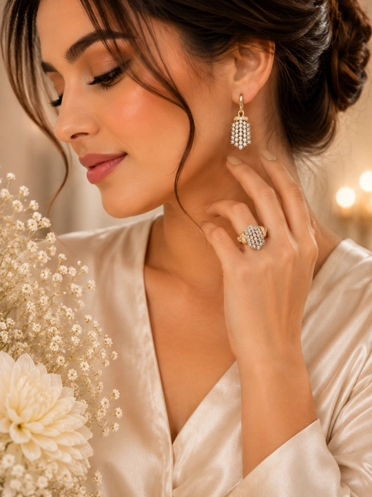 Женский комплект Xuping — серьги и кольцо с бриллиантовым блеском в подарочной коробке