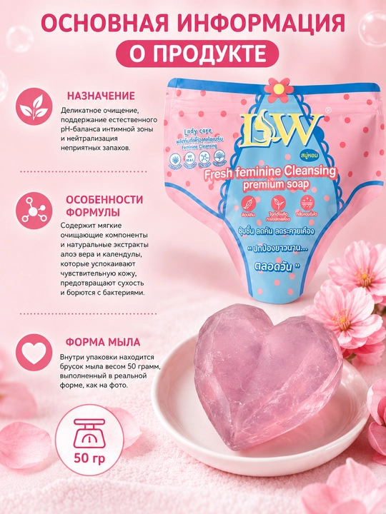 Мыло для интимной гигиены LSW Lady Care, деликатное очищение, 50 г