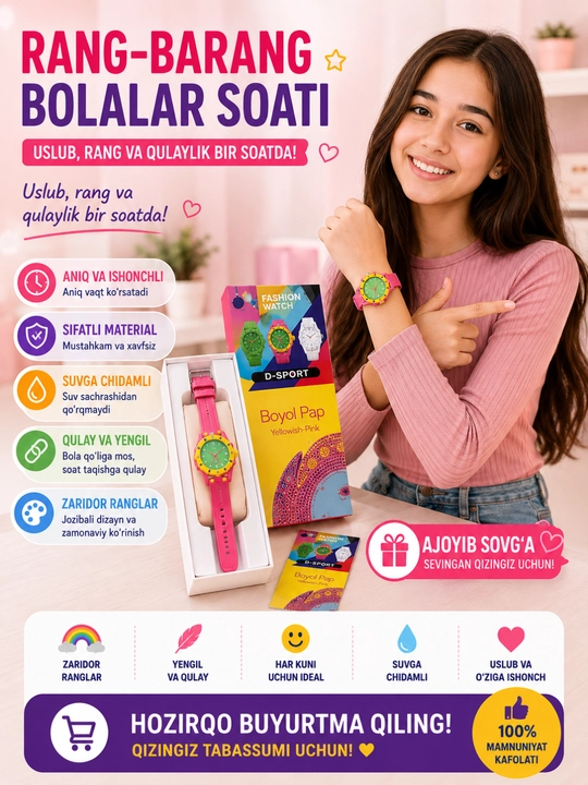 Uniseks qo‘l soati, sport va klassik uslub, silikon kamar, kvarts mexanizm - 