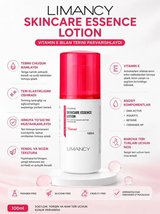 LIMANCY Vitamin E Skincare Essence Lotion 100 ml – namlantiruvchi yuz losyoni - 