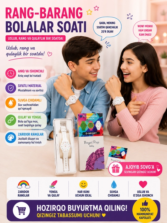Uniseks qo‘l soati, sport va klassik uslub, silikon kamar, kvarts mexanizm