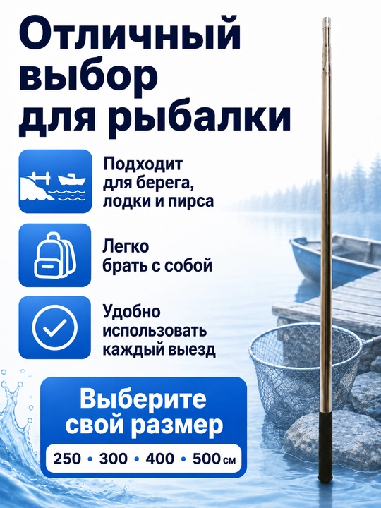 Ручка для подсака телескопическая металлическая, для рыбалки