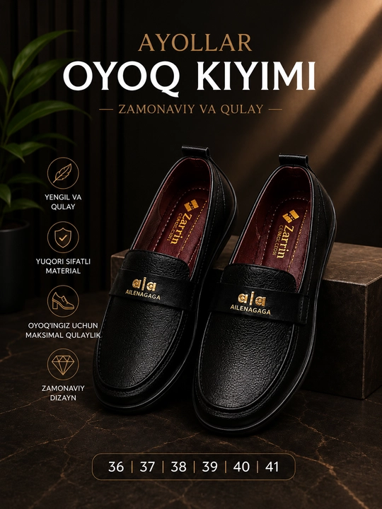 Ayollar loferi, ayollar poyabzali, zamsh lofer, qora lofer, ayollar oyoq kiyimi, loferlar - 