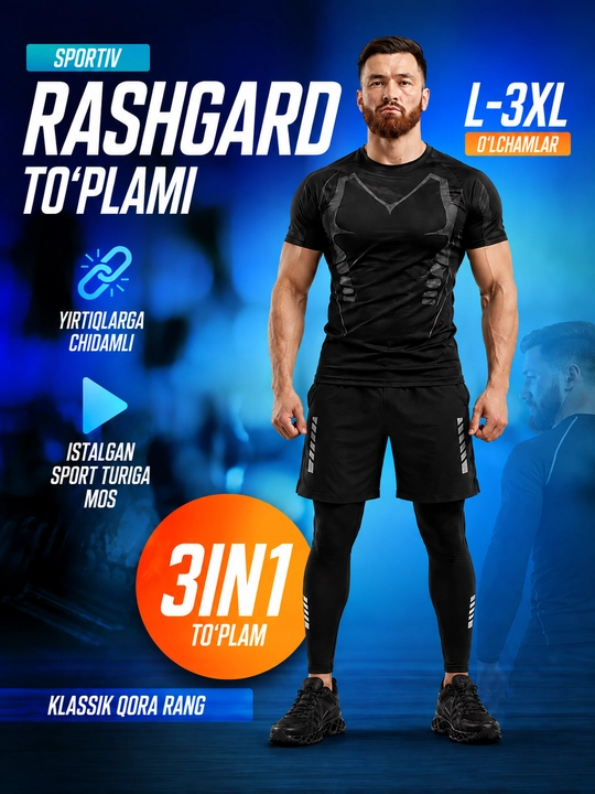 Professional fitness sport kiyimi, erkaklar uchun rashgard, 5 tasi, 3 tasi va 2 tasi 1 da - 