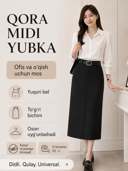 Ayollar va qizlar klassik yubka, maktab va ofis uchun yubka, to‘g‘ri bichimli midi yubka