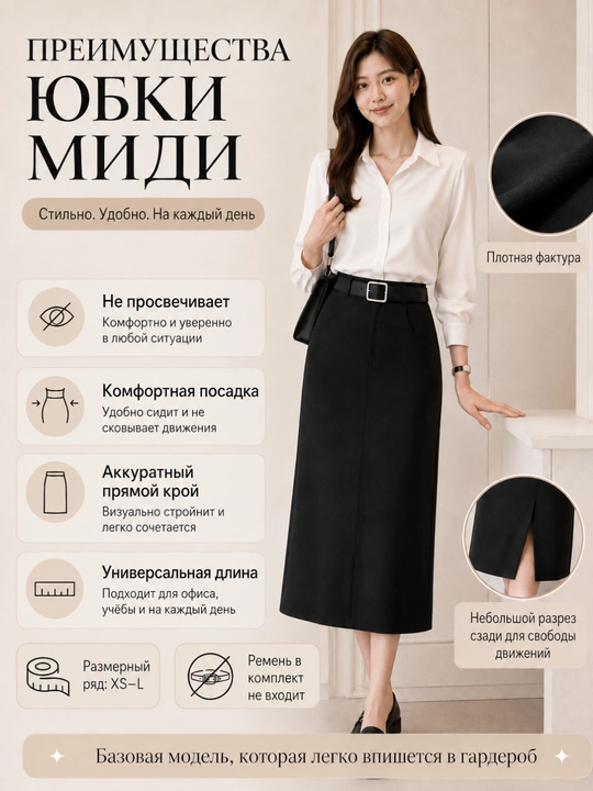 Ayollar va qizlar klassik yubka, maktab va ofis uchun yubka, to‘g‘ri bichimli midi yubka