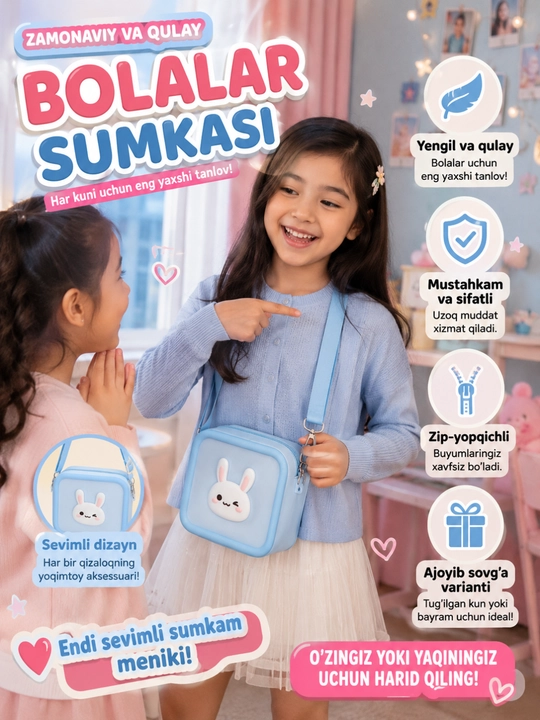 Qizlar uchun sumka, silikon sumkacha, mini sumka, silikondan tayyorlangan quvnoq sumka - 