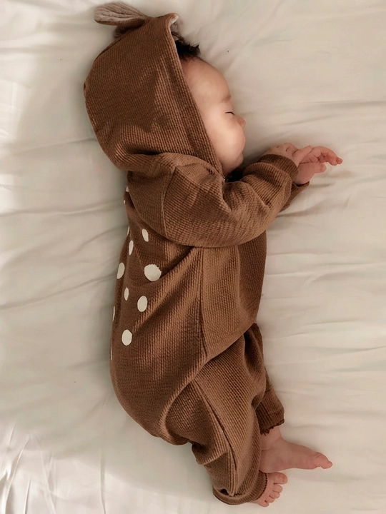 Детский хлопковый комбинезон, с капюшоном и ушками для малышей, боди на молнии - 