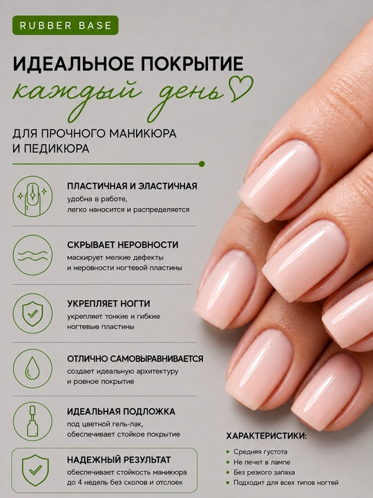 База для ногтей, каучуковое базовое покрытие для маникюра Strong base, Rubber base