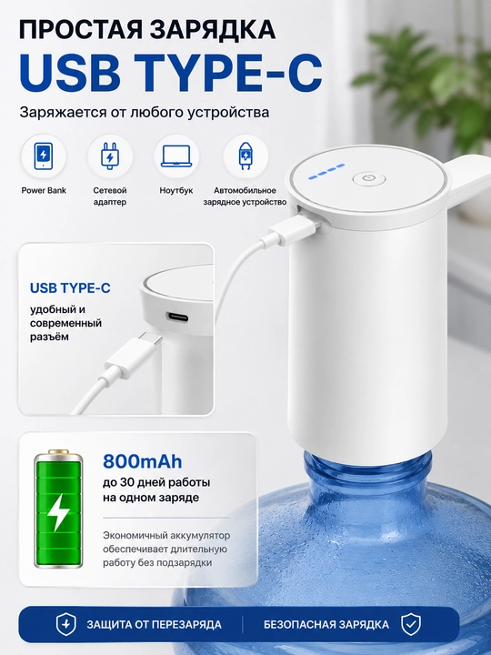 Помпа для воды, электрическая, диспенсер для бутылей 5, 10 и 18.9 л