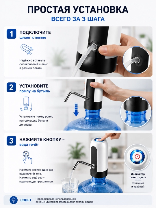 Помпа для воды, электрическая, диспенсер для бутылей 5, 10 и 18.9 л
