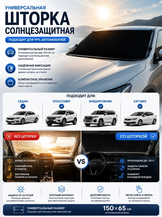 Шторки, зонтик и тонировка лобового стекла автомобиля, универсальный солнцезащитный зонт