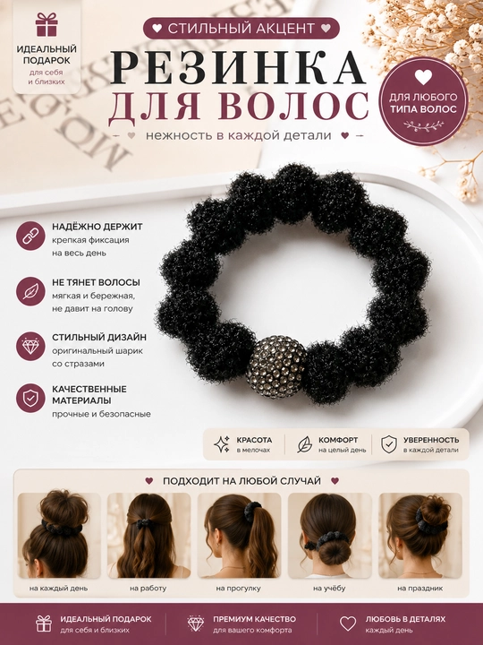 Набор качественных резинок для волос для женщин с камнями Swarovski 5 штук