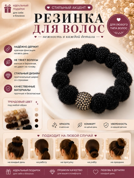 Ayollar uchun, Swarovski toshli sifatli rezinka to'plam, 5ta - 