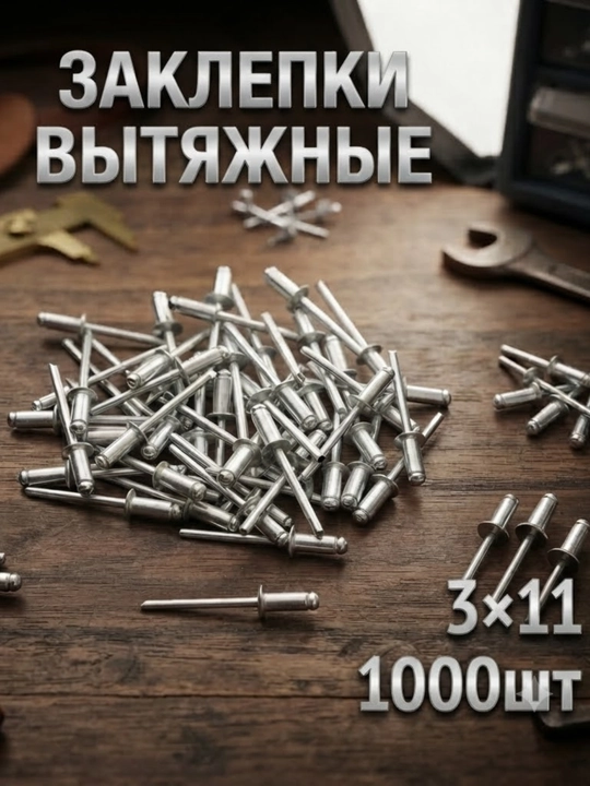 Заклепки вытяжные комбинированные 3х11 мм, комплект 1000 штук - 