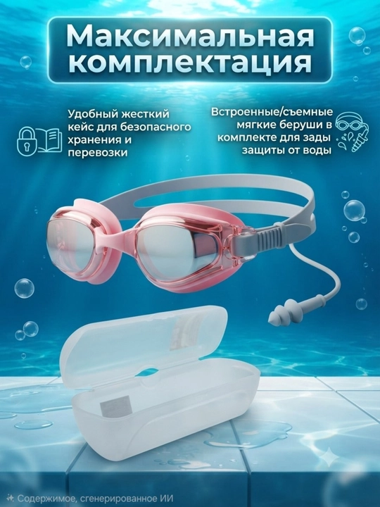 Очки для плавания, в бассейн, антифог, с берушами, Аква фитнес - 