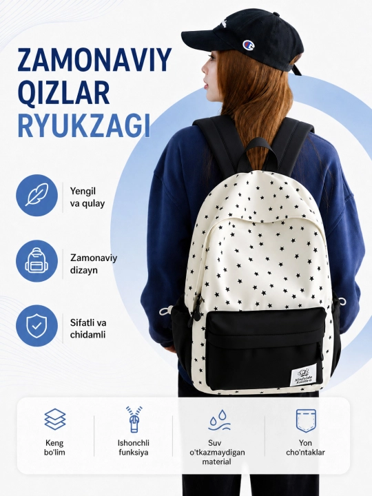 Ayollar ryukzagi, shahar uchun casual ryukzak, katta sig‘imli, maktab va universitet uchun