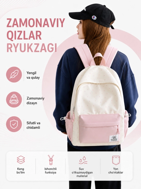 Ayollar ryukzagi, shahar uchun casual ryukzak, katta sig‘imli, maktab va universitet uchun