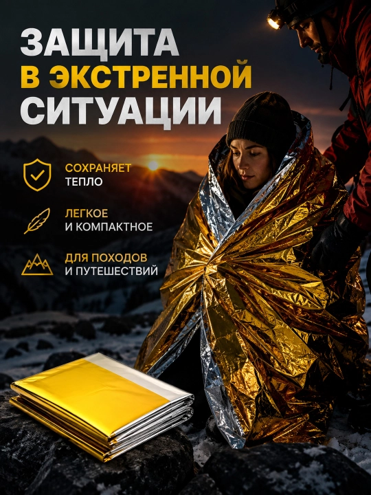 Qutqaruv termoko‘rpasi, ko‘p martalik, sayohat va piyoda yurish uchun