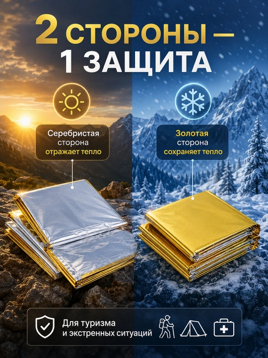 Qutqaruv termoko‘rpasi, ko‘p martalik, sayohat va piyoda yurish uchun