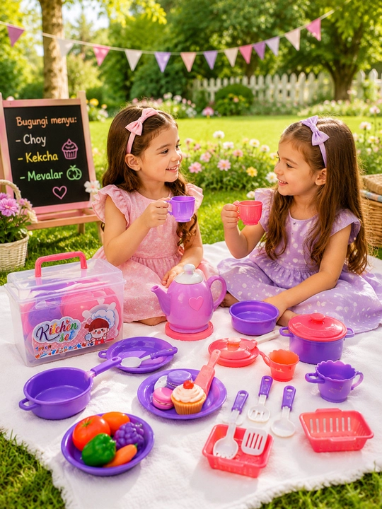 Детский игровой набор чайной посуды и кухонных принадлежностей, от 3 лет