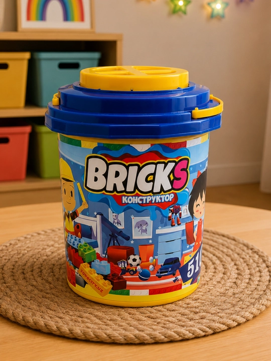 Konstruktor kubiklari saqlash chelagi bilan, bolalar uchun lego - 