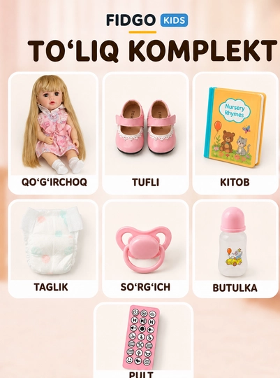 FIDGO BABY Lovely qo‘g‘irchog‘i, 55 sm, silikon, realistik xususiyatlarga ega