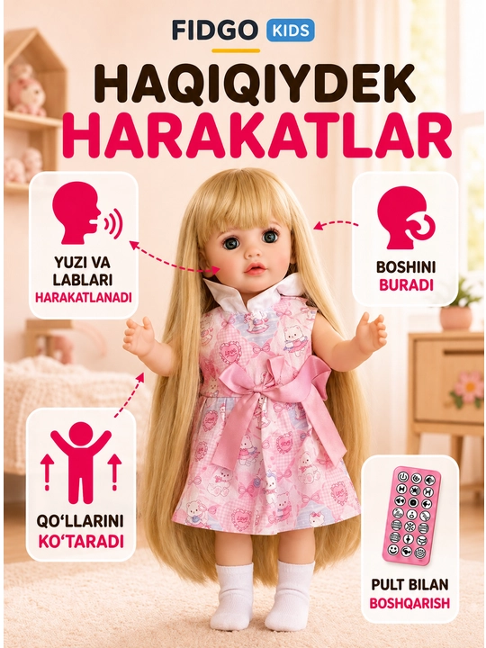 FIDGO BABY Lovely qo‘g‘irchog‘i, 55 sm, silikon, realistik xususiyatlarga ega