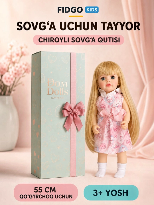 FIDGO BABY Lovely qo‘g‘irchog‘i, 55 sm, silikon, realistik xususiyatlarga ega